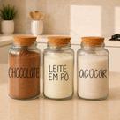 Kit Cantinho do Café Chocolate Açúcar Leite em pó 3 potes de Vidro 810 ml tampa rolha cortiça Kit Cantinho do Café Chocolate Açúcar Leite em pó 3 potes de Vidro 810 ml tampa rolha cortiça