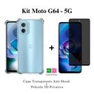 Kit Capa Anti Impacto Transparente + Película 3D Privacidade Para Motorola Moto G64