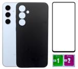 Kit Capa Aveludada Preta Para Galaxy S24 Fe + Película 3D