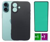 Kit Capa Aveludada Preta Para Iphone 16 + Película Ceramica