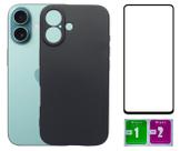 Kit Capa Aveludada Preta Para Iphone 16 Plus + Película 3D