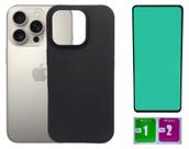 Kit Capa Aveludada Preta Para Iphone 16 Pro + Película Ceramica