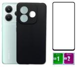 Kit Capa Aveludada Preta Para Redmi Note 14 5g + Película 3D