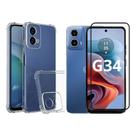 Kit Capa Capinha Anti Impactos Transparente + Película de Vidro 3D para Motorola Moto G34