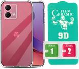 Kit Capa Capinha AntiImpacto Premium Transparente e Película de Cerâmica 9D para Motorola Moto G84