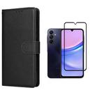 Kit Capa Capinha Carteira Preta + Película 3D De Vidro Para Samsung Galaxy A15