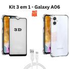 Kit Capa Capinha Transparente Anti Impacto + Película 3D de Vidro + Cabo USB Tipo C Para Samsung Galaxy A06