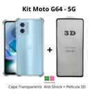 Kit Capa Capinha Transparente Anti Shock + Película 3D de Vidro Para Motorola Moto G64 Kit Capa Capinha Transparente Anti Shock + Película 3D de Vidro Para Motorola Moto G64