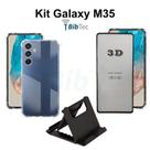 Kit Capa Capinha Transparente + Película 3D de Vidro + Suporte de Mesa para Samsung Galaxy M35 Kit Capa Capinha Transparente + Película 3D de Vidro + Suporte de Mesa para Samsung Galaxy M35
