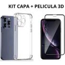 Kit Capa Capinha Transparente + Película 3D Vidro para Iphone 15 Pro Max