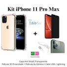 Kit Capa Capinha Transparente + Película 3D Vidro Privacidade + Película de Câmera + Cabo IOS/USB para Iphone 11 Pro Max