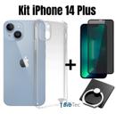 Kit Capa Capinha Transparente + Película 3D Vidro Privacidade + Suporte Anel para Iphone 14 Plus