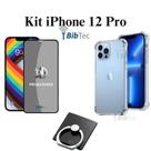 Kit Capa Capinha Transparente + Película 3D Vidro Privacidade + Suporte de Anel para Iphone 12 Pro Kit Capa Capinha Transparente + Película 3D Vidro Privacidade + Suporte de Anel para Iphone 12 Pro