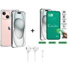 Kit Capa Capinha Transparente + Película de Cerâmica + Fone de Ouvido com Fio para Iphone 15 Plus