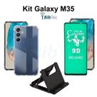 Kit Capa Capinha Transparente + Película de Cerâmica + Suporte de Mesa para Samsung Galaxy M35