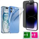 Kit Capa Case Compatível Capinha Para Apple iPhone 16 Anti Impacto Reforçada Silicone Transparente Flexível e Pelicula Privacidade Anti Espião Spy Vid