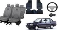 Kit capa couro 85-00 cinza + volante + tapete top