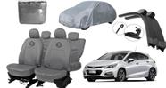 Kit capa couro cinza + capa cobrir e limpador
