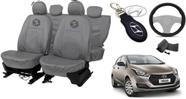 Kit capa couro cinza HB20 + volante grip + chaveiro