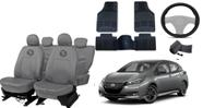 Kit capa couro cinza Leaf 16-23 + tapete estiloso e resistente