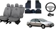 Kit capa couro cinza Marea + volante + tapete luxo