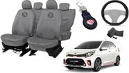 Kit Capa Couro Cinza Picanto 2006 a 2019 + Chaveiro + Volante