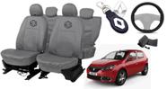 Kit capa couro cinza Sandero 17-23 +volante antiderrapante