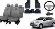 Kit capa couro cinza + tapete + volante Palio 12-18