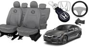 Kit capa couro Civic cinza + volante com grip macio