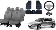 Kit capa couro i30 cinza + tapete resistente + volante