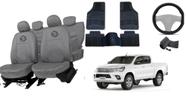 Kit capa couro luxo Hilux 13-16 +tapete +volante cinza