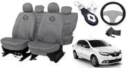 Kit capa couro p/ Logan 08-17 cinza + brinde elegante