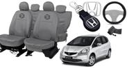 Kit capa couro + volante Fit 03-08 + chaveiro
