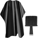 Kit Capa De Corte Nylon Adulto Preta + Espanador Pincel Preto