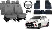 Kit Capa de Couro Cinza Picanto 2006 a 2019 + Volante + Tapete