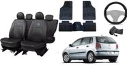 Kit Capa de Couro Polo 01-09 + Tapetes e Capa de Volante de Alta Performance