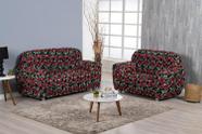 Kit Capa De Sofá Estampada 2 E 3 Lugares Malha Gel Floral Vermelho