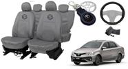 Kit capa Etios couro cinza + chaveiro couro + volante