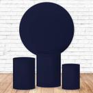 Kit Capa para Painel Redondo 1,50m + Capa para Cilindros Azul Marinho Aniversários Casamentos Festas Tecido Veste Fácil