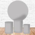 Kit Capa para Painel Redondo 1,50m + Capa para Cilindros Cinza Aniversários Casamentos Festas Tecido Veste Fácil Kit Capa para Painel Redondo 1,50m + Capa para Cilindros Cinza Aniversários Casamentos Festas Tecido Veste Fácil