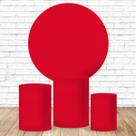 Kit Capa para Painel Redondo 1,50m + Capa para Cilindros Vermelho Ferrari Aniversários Casamentos Festas Tecido Veste Fácil