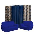 Kit Capa para sofá 3 e 2 lugares Coladinha + cortina modelo Florata 3.00x2.50mts