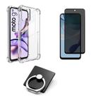 Kit Capa + Película Fosca Privacidade + Suporte Anel para Moto G53