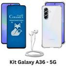 Kit Capa Silicone TPU + Película Fosca Privacidade + Fone com fio Tipo C para Samsung Galaxy A36 5G