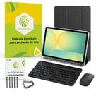 Kit Capa Slim Preta para Samsung Galaxy Tab S10 FE+ Plus + Pontas SPen + Película de Vidro Temperado + Teclado e Mouse
