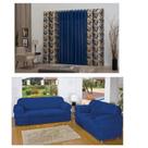 Kit Capa Sofá 2/3 Lugares + Cortina 03 Metros Estampada Floral Azul Kit Capa Sofá 2/3 Lugares + Cortina 03 Metros Estampada Floral Azul