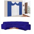 Kit Capa Sofá De Canto De Até 5/6 Lugares + Cortina Riviera 02 Metros Azul