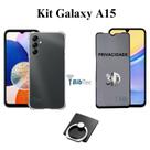 Kit Capa Transparente + Película 3D Privacidade + Anel Suporte para Samsung Galaxy A15