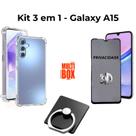 Kit Capa Transparente + Película 3D Privacidade + Anel Suporte para Samsung Galaxy A15