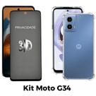 Kit Capa Transparente + Película 3D Privacidade para Motorola Moto G34 Kit Capa Transparente + Película 3D Privacidade para Motorola Moto G34